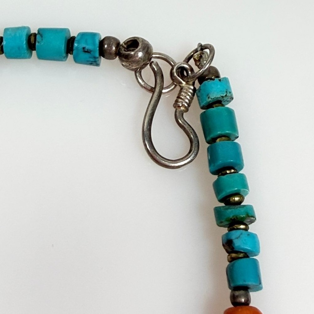 Vintage Turquoise Necklace Sterling Silver Beads 20" with a 2" Drop - Picture 10 of 12